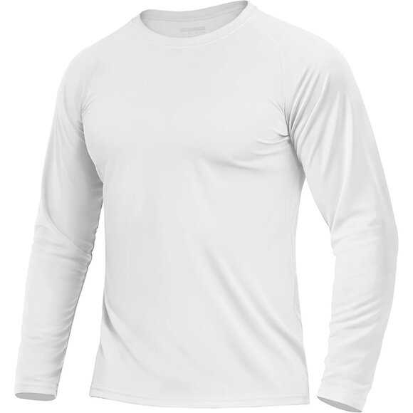 🆕Men White Polyester Rash Guard UPF 50+ Quick Dry UV Swim Shirt Long Sleeve Tee - Picture 1 of 6